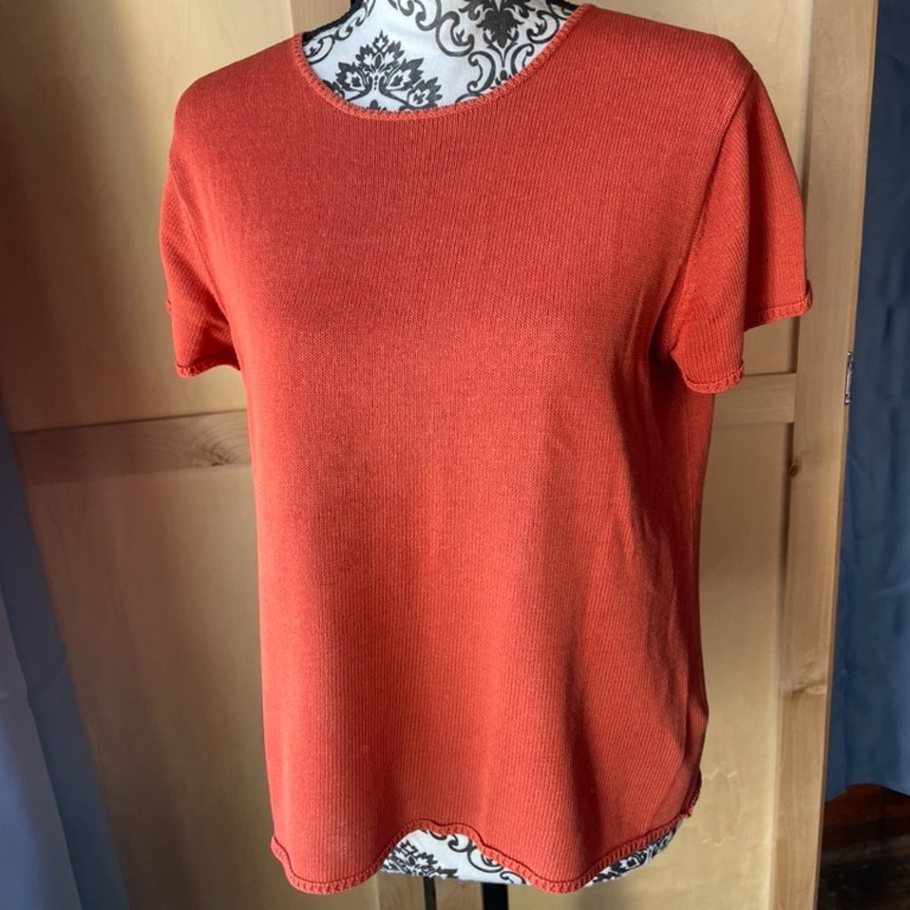 Eileen Fisher Orange Cotton Tee, Size L